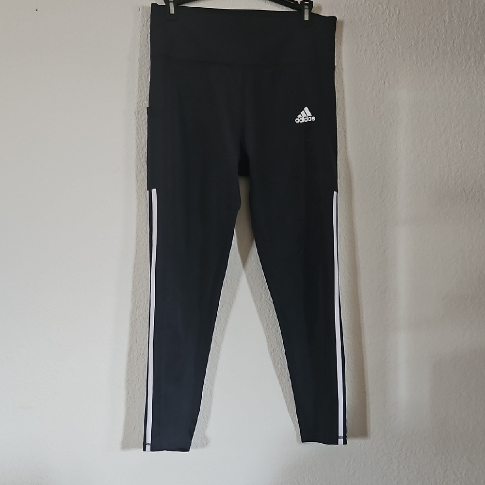 Adidas Black Leggings with White Stripes